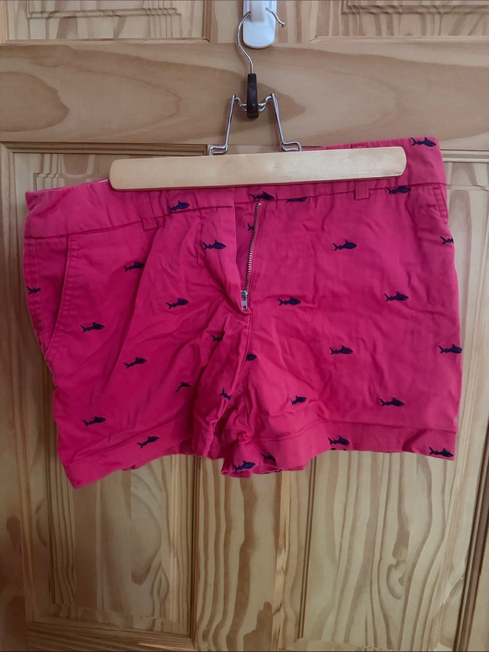 Pink Embroidered Shark Cotton Shorts